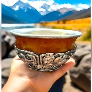 Gorgeous Hand Carved Traditional Tibetan Auspicious Animal Symbol Rice Wine Bowl